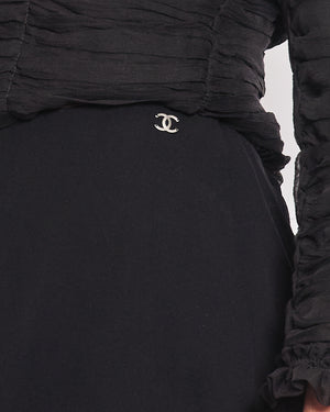 Chanel 00T Ruffled Black Silk Midi Skirt Size FR 42 (UK 14)