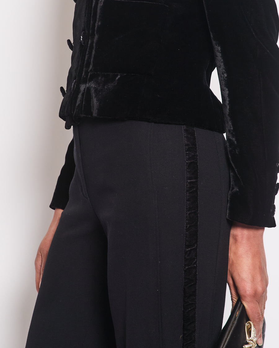 Chanel Black Wide Leg Trousers With Velvet Side Trim Size FR 38 (UK 10)