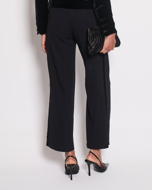 Chanel Black Wide Leg Trousers With Velvet Side Trim Size FR 38 (UK 10)