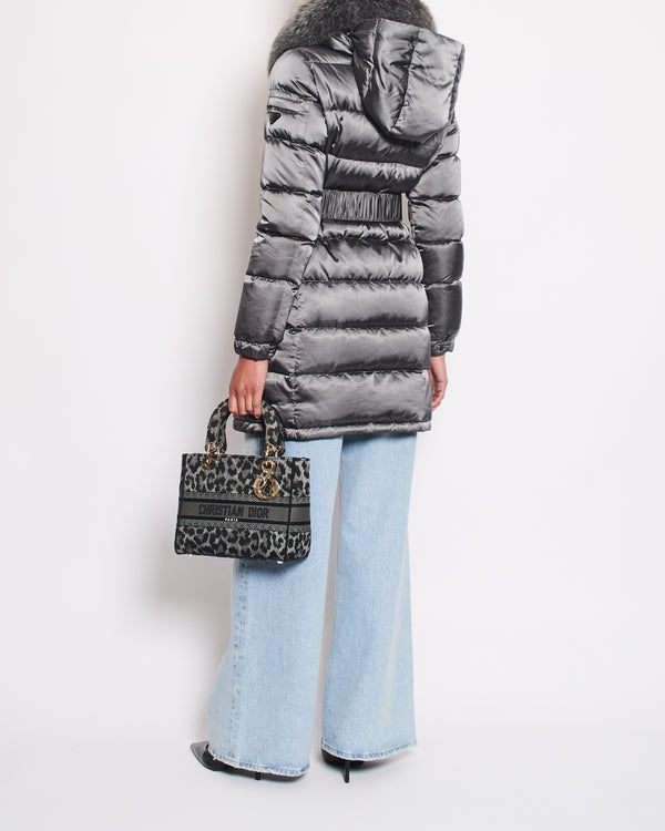 Prada Grey Down Puffer Coat with Fox Fur Collar and Detachable Hood Detail Size IT 40 (UK 8)