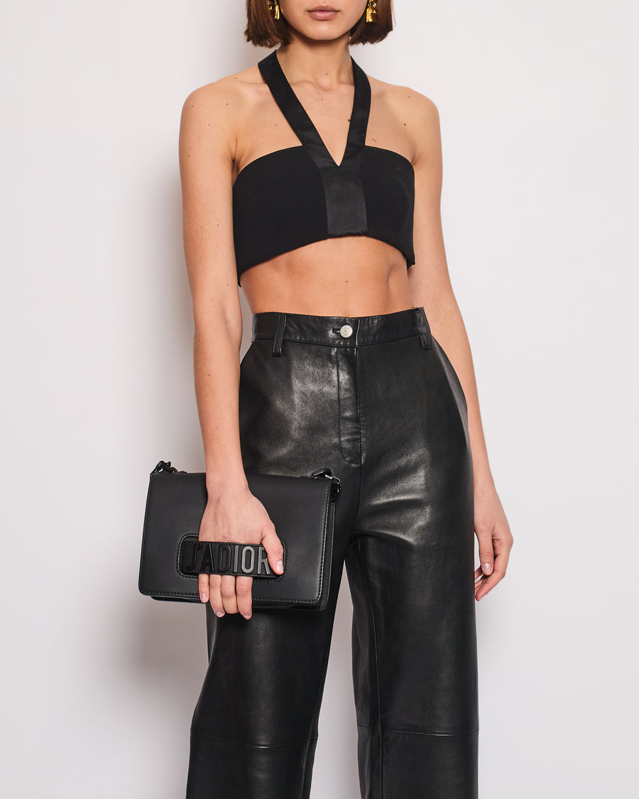 Hermès Black Halter Cropped Top with Silk Trim and Silver Buckle Size FR 38 (UK 10)