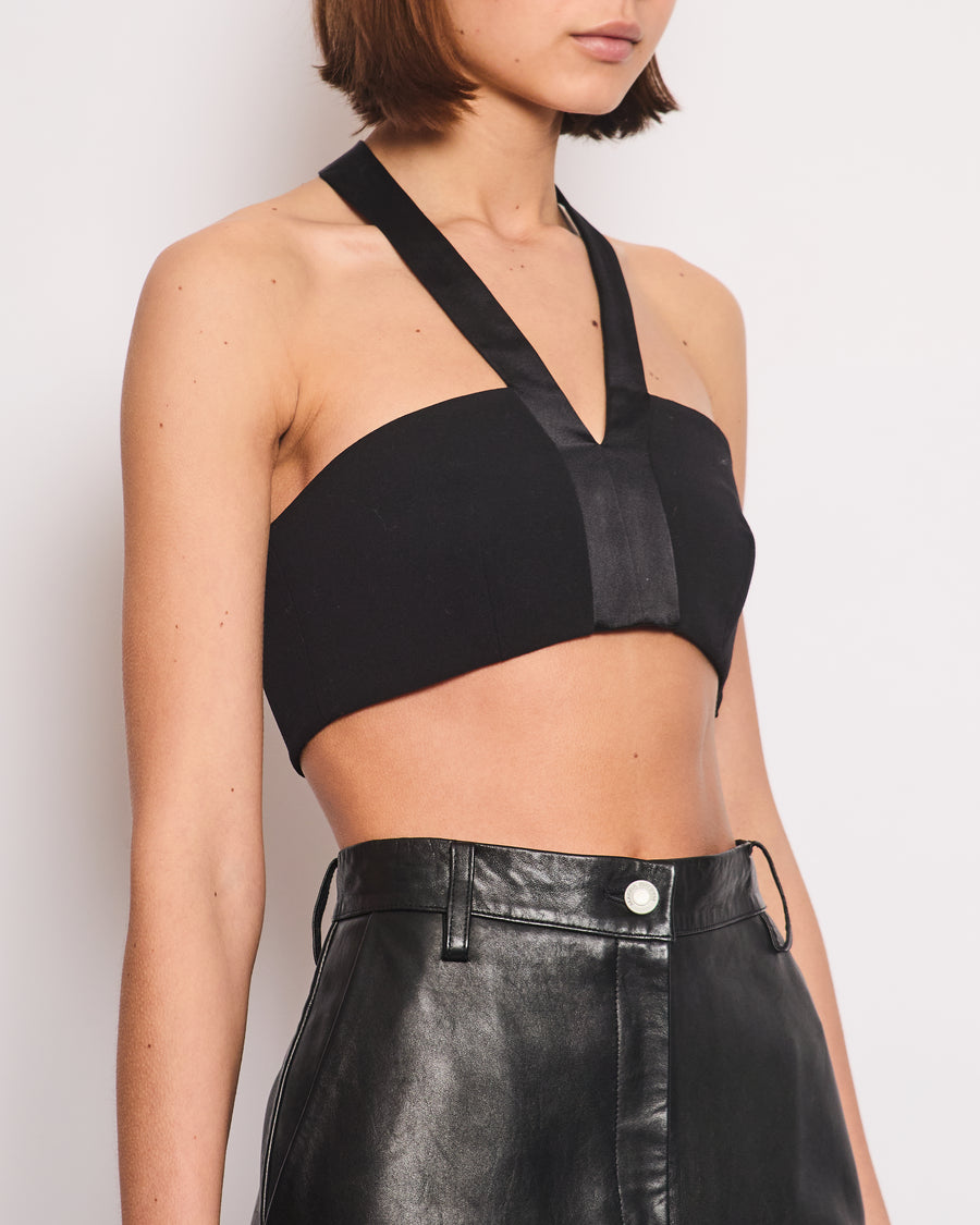 Hermès Black Halter Cropped Top with Silk Trim and Silver Buckle Size FR 38 (UK 10)