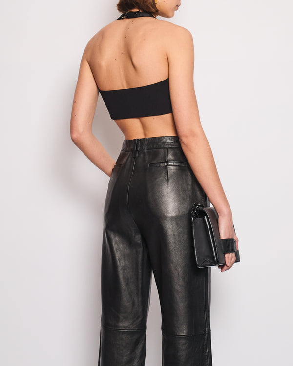 Hermès Black Halter Cropped Top with Silk Trim and Silver Buckle Size FR 38 (UK 10)