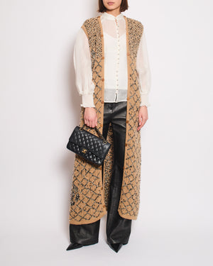 Chanel 01/A Brown Quilted Maxi Sleeveless Gilet Cardigan with Coco Logo Detail Size FR 40 (UK 12)