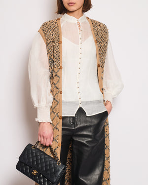 Chanel 01/A Brown Quilted Maxi Sleeveless Gilet Cardigan with Coco Logo Detail Size FR 40 (UK 12)