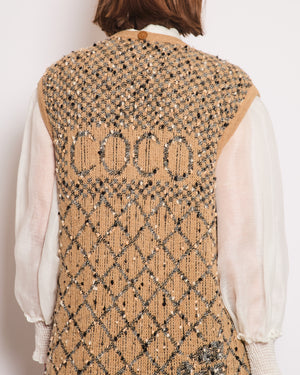 Chanel 01/A Brown Quilted Maxi Sleeveless Gilet Cardigan with Coco Logo Detail Size FR 40 (UK 12)