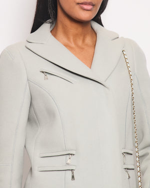 Louis Vuitton Blue Grey Long Sleeve Biker Jacket with Silver Zips Detail Size FR 40 (UK 12)