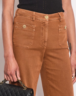 Chanel Rust Brown Denim Wide Leg Jeans With Embellished Button Details Size FR 36 (UK 8)