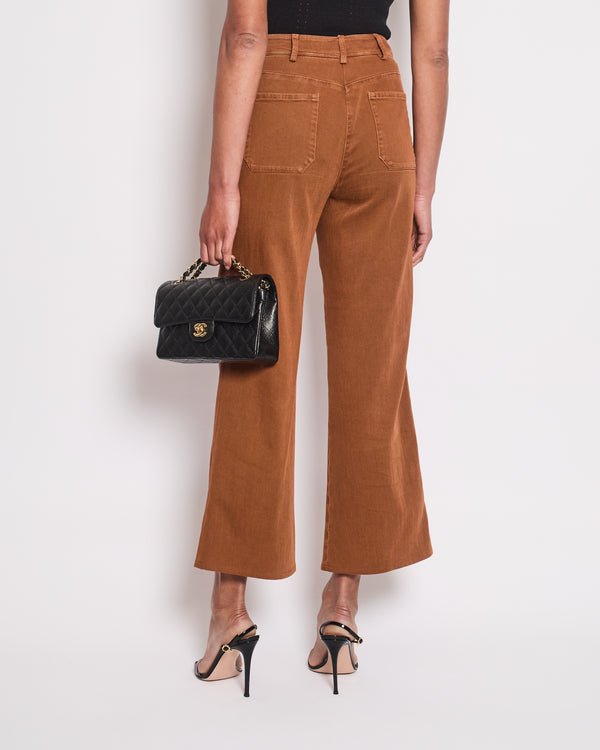 Chanel Rust Brown Denim Wide Leg Jeans With Embellished Button Details Size FR 36 (UK 8)