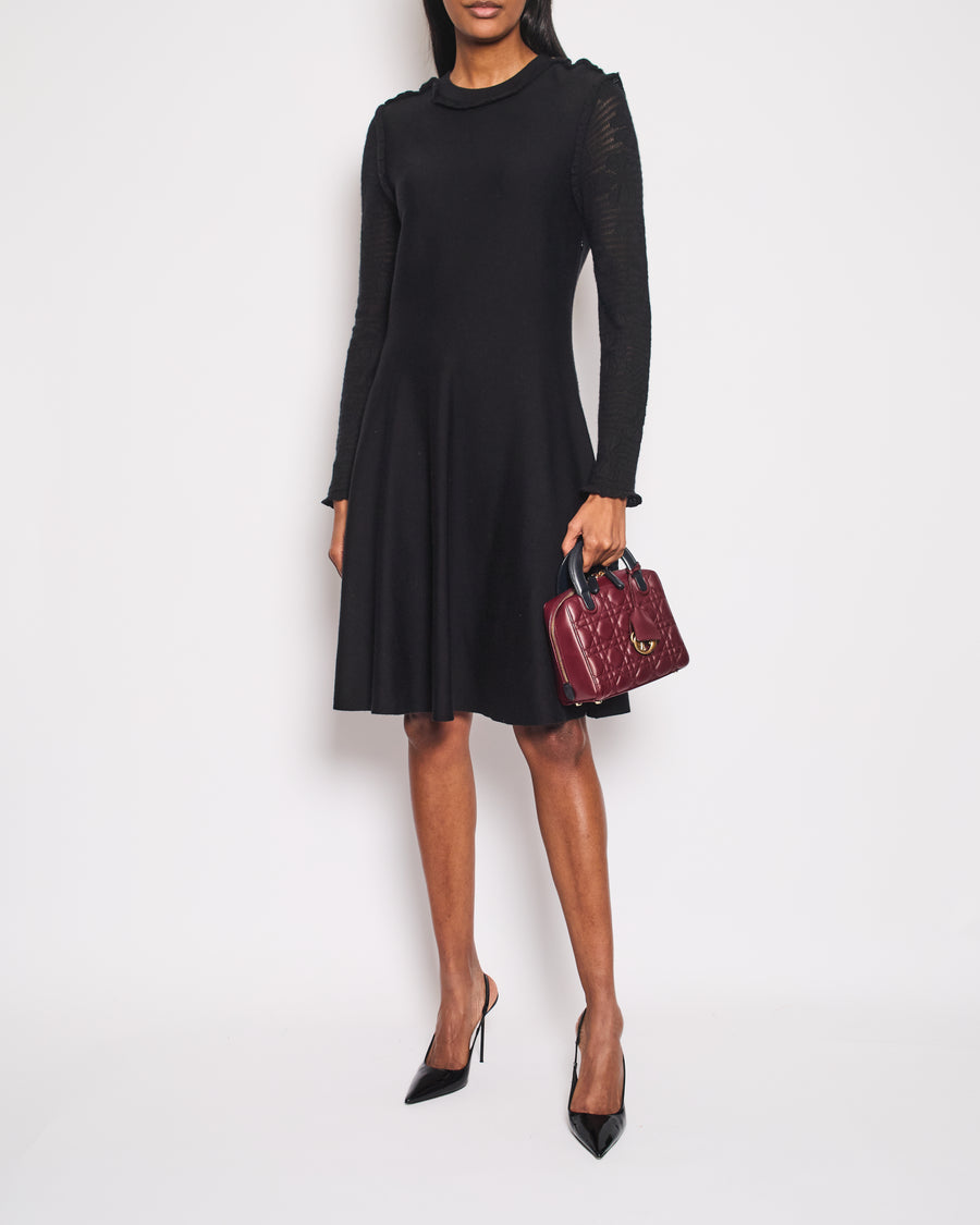 Chanel Black Long Sleeve Cashmere Midi Dress with Silver Logo Button Details Size FR 42 (UK 14)