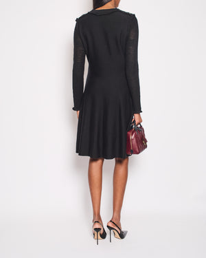 Chanel Black Long Sleeve Cashmere Midi Dress with Silver Logo Button Details Size FR 42 (UK 14)