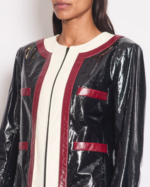 Chanel Black Patent Leather Round Neck Panelled Long Sleeve Jacket Size FR 42 (UK 14)