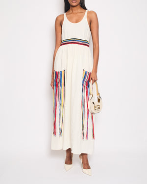 Chloe White Maxi Strap Dress with Crochet Pocket and Waist Detail Size FR 38 (UK 10)