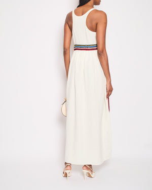 Chloe White Maxi Strap Dress with Crochet Pocket and Waist Detail Size FR 38 (UK 10)