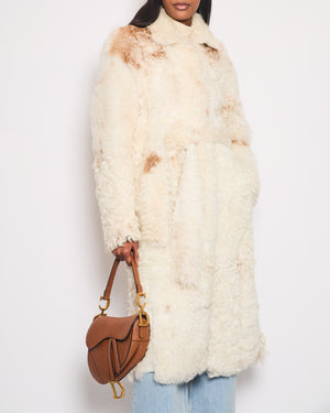 Arma Cream & Beige Reversible Shearling Long Belted Coat Size UK 10 RRP £2000