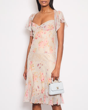 Dolce & Gabbana Sleeveless Silk Dress with Floral Print and Lace Insert Details Size IT 42 (UK 10)