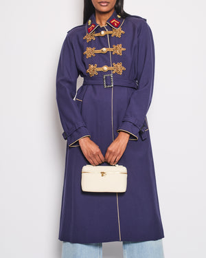 Gucci Navy Military Style Long Jacket With Gold Embroidery and Pearl Buttons Size IT 44 (UK 12)