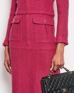 Chanel Pink Metallic Tweed Jacket and Midi Skirt Set with Pocket Detail Size FR 34 (UK 6)