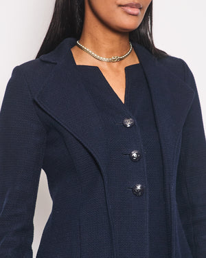 Chanel Navy Tweed Long-Sleeve Double Collared Jacket with CC Buttons Size FR 34 (UK 6)