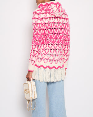 *HOT* Chanel Pink & Cream Knitted Hooded Jumper with Fringes Detail Size FR 36 (UK 8)