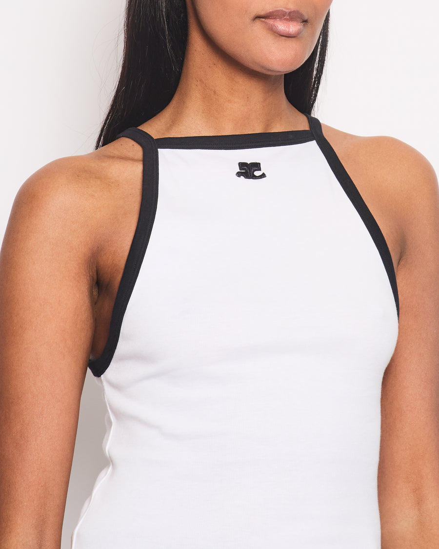 Courrèges White Logo Vest Top with Black Piping Detail Size XS (UK 6)