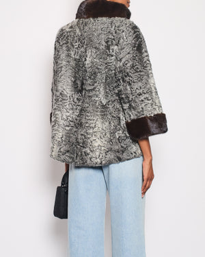 Adamo Grey Sakkara Jacket with Cropped Mink Sleeve Detail Size IT 46 (UK 14) RRP: £4,500