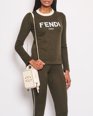 Fendi Khaki Logo Long Sleeve Top with Matching Leggings Size IT 38 (UK 6)