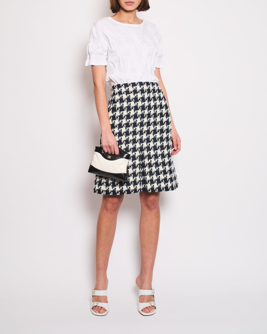 Chanel 07/P Black, Navy and White Houndstooth Midi Skirt FR 38 (UK 10)