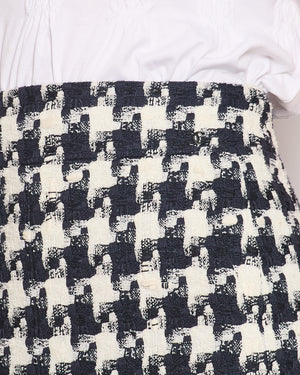 Chanel 07/P Black, Navy and White Houndstooth Midi Skirt FR 38 (UK 10)