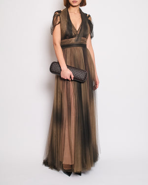 Elie Saab Brown Ombre Sleeveless Tulle Maxi Gown Size FR 46 (UK 18)