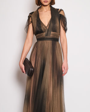 Elie Saab Brown Ombre Sleeveless Tulle Maxi Gown Size FR 46 (UK 18)