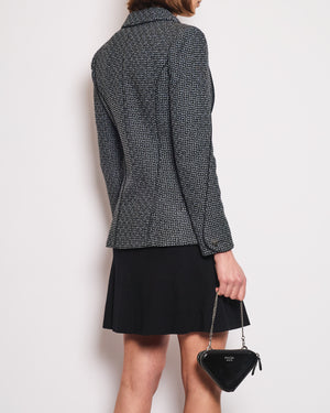 Chanel Black & Grey Metallic Tweed Curved Hem Jacket with Ruthenium CC Button Detail FR 36 (UK 8)