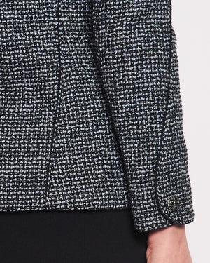 Chanel Black & Grey Metallic Tweed Curved Hem Jacket with Ruthenium CC Button Detail FR 36 (UK 8)