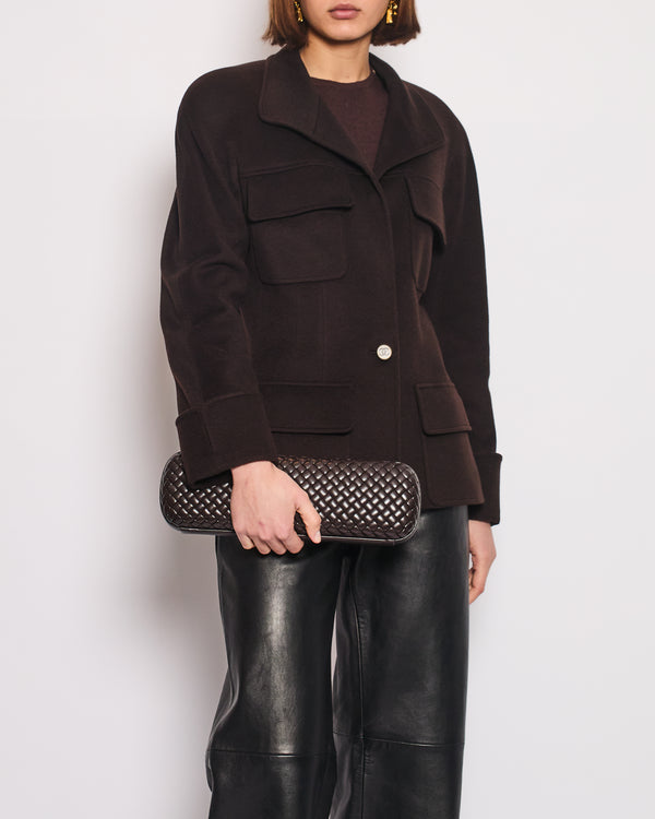 Chanel 98A Brown Cashmere Coat With Shoulder Pads and Pocket Details FR 42 (UK 14)