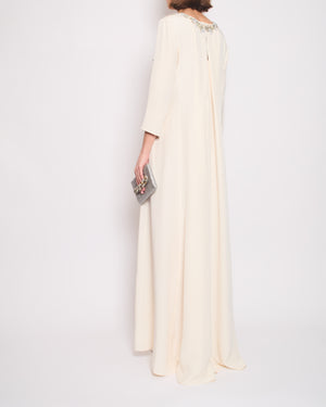 *HOT* Oscar De La Renta Cream Mid Sleeve Silk Maxi Gown Dress with Embellishment Details Size M (UK 10)