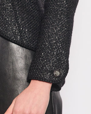 Chanel Black Coated Tweed Curved Hem Jacket with Silver CC Button Detail FR 36 (UK 8)