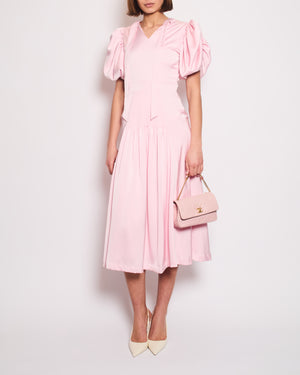 Rotate Pink Satin Ruched Shoulder Midi Dress Size FR 36 (UK 6)