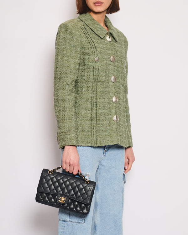 Chanel Pistachio Green Tweed Jacket with CC Silver Split Button Detail Size FR 44 (UK 12)