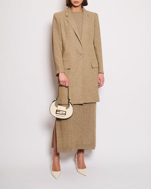 Chanel Sand Beige Linen Long Jacket with Silver CC Button Detail Size FR 40/42 (UK 12/14)