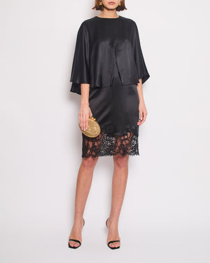 Givenchy Black Silk Midi Dress with Lace and Cape Detail Size FR 38 (UK 10)