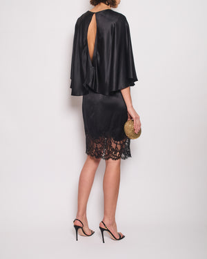 Givenchy Black Silk Midi Dress with Lace and Cape Detail Size FR 38 (UK 10)