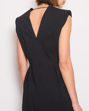 Versace Black Sleeveless Mini Dress with V Neck Chain and Shoulder Pad Detail Size IT 42 (UK 10)