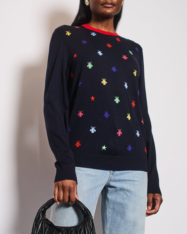 Gucci Navy Long Sleeve Jumper with Bees and Red Detail IT 40 (UK 8)