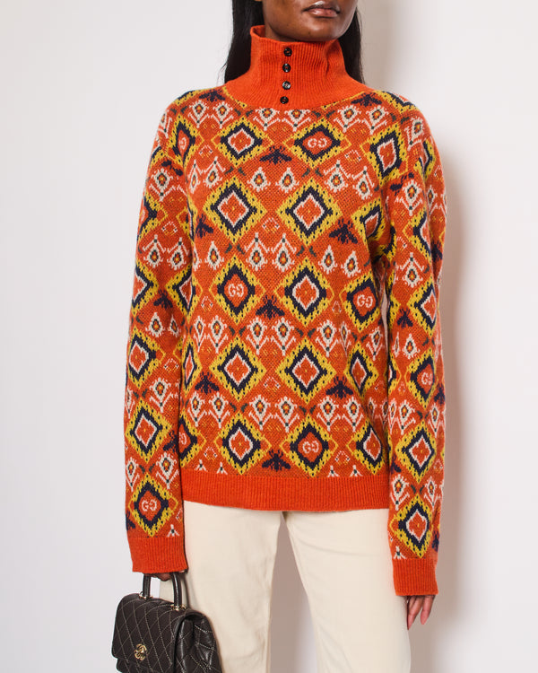 Gucci Orange High Neck Knitted Jumper with Bees and GG Logo Detail IT 42 (UK 10)