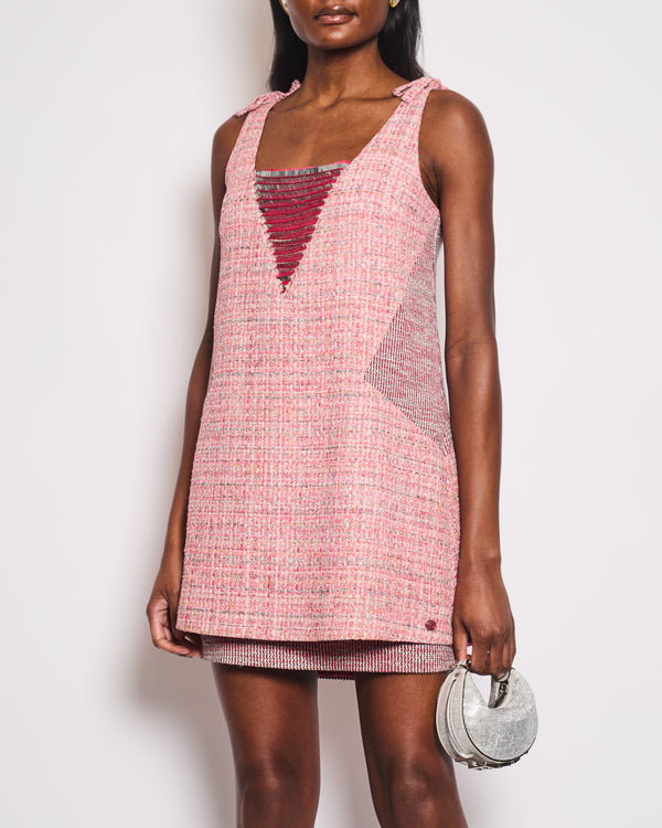 Chanel Pink Sleeveless Tweed Mini Dress with Sequin Embellishments Detail FR 38 (UK 10)