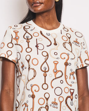 Hermès White and Brown "Panoplie Tout Cuir" Printed T-Shirt Size FR 40 (UK 12) RRP £560