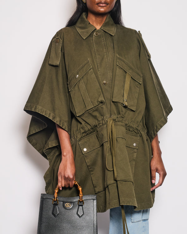 Saint Laurent Khaki Cape Jacket with Pocket Detail One size