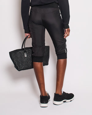 Chanel Black Nylon 3/4 Length Trousers with Cuffed Leg Details and Silver Side Trims Size FR 34 (UK 6)