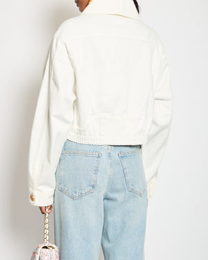 Balmain White Denim Jacket with Gold Logo Button Detail Size FR 38 (UK 10)