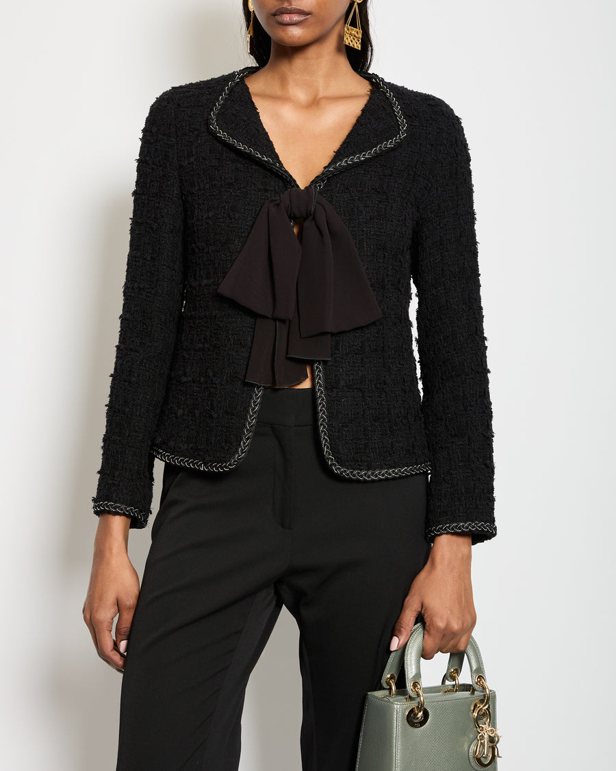 Giambattista Valli Black Tweed Jacket with Silk Bow Detail and Silver Trim IT 36 (UK 4)